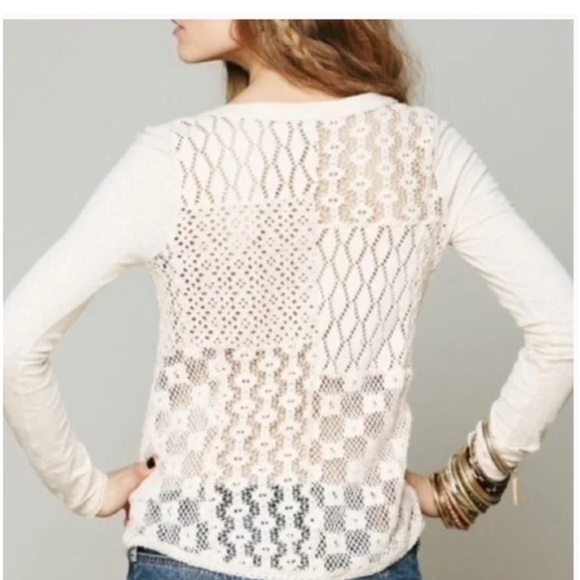 Free people Crochet Back Dusty Rose long sleeve pull over, size Small - Picture 2 of 7